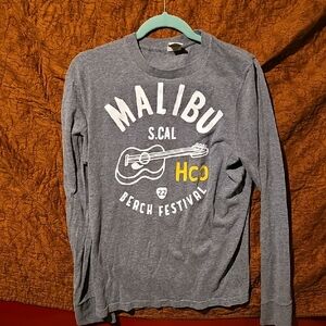 VINTAGE Hollister Gray Malibu Graphic Long Sleeve Guitar Men Medium Beach Hco